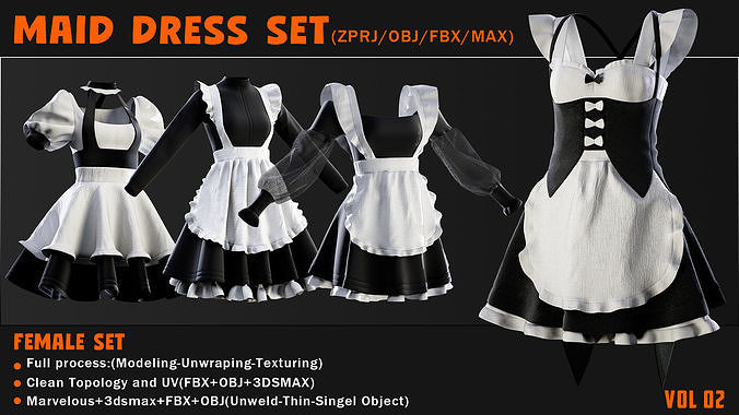 MAID DRESS SET----ZPRJ-OBJ-FBX-MAX 3D model