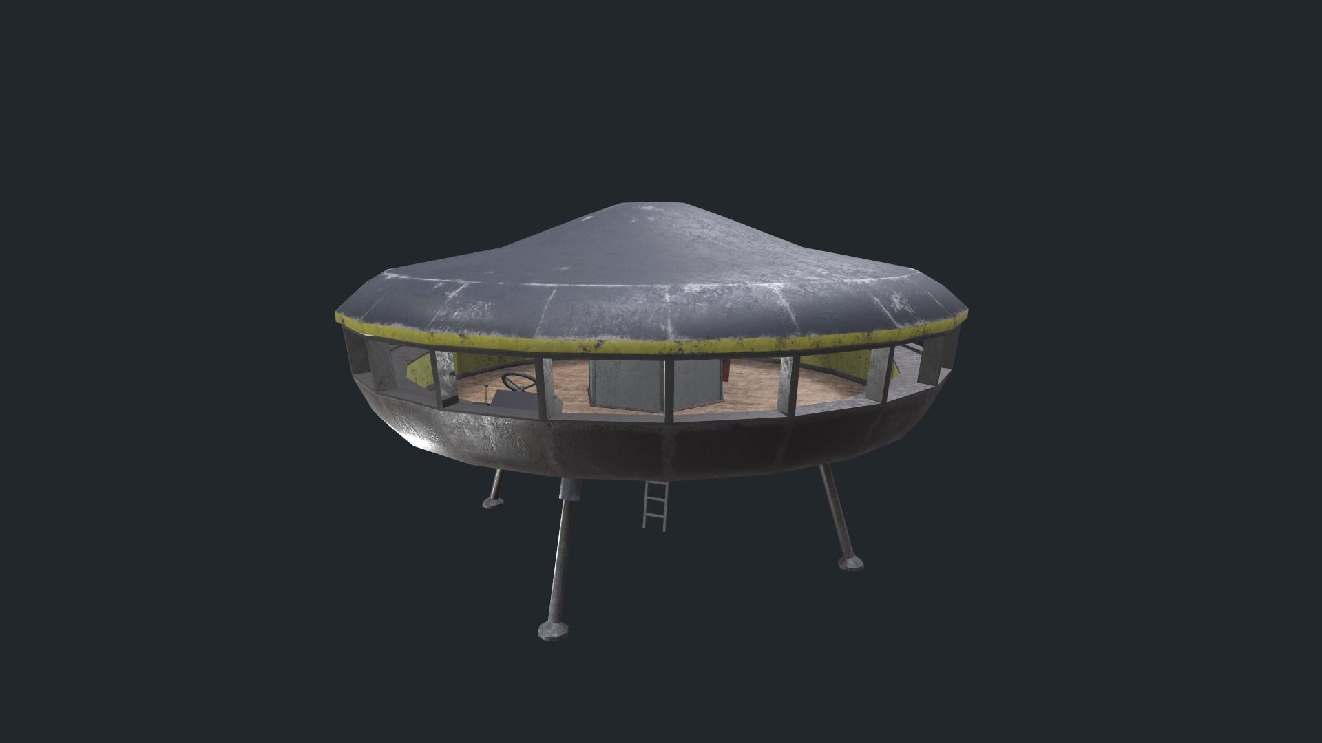 alien communist spaceship Low-poly 3D model_2