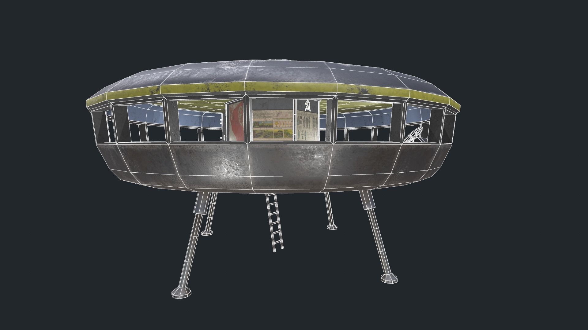 alien communist spaceship Low-poly 3D model_14