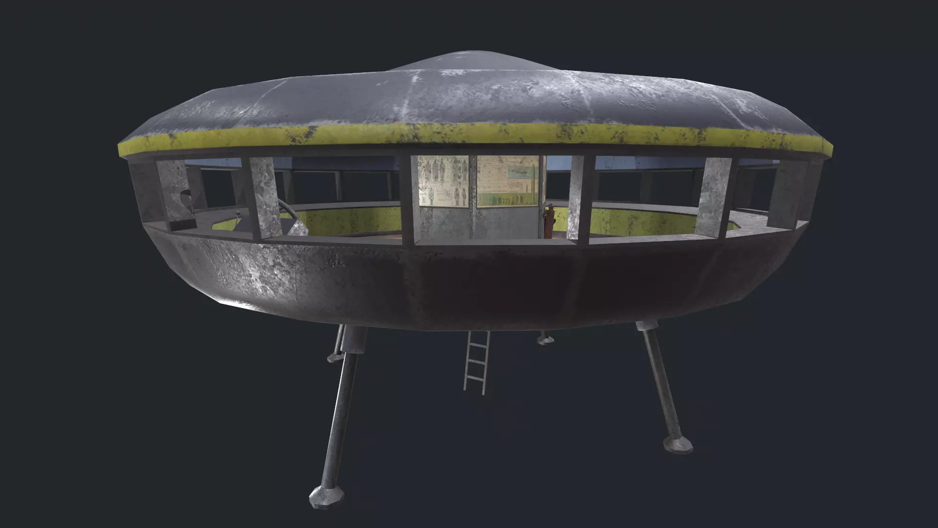 alien communist spaceship Low-poly 3D model_0