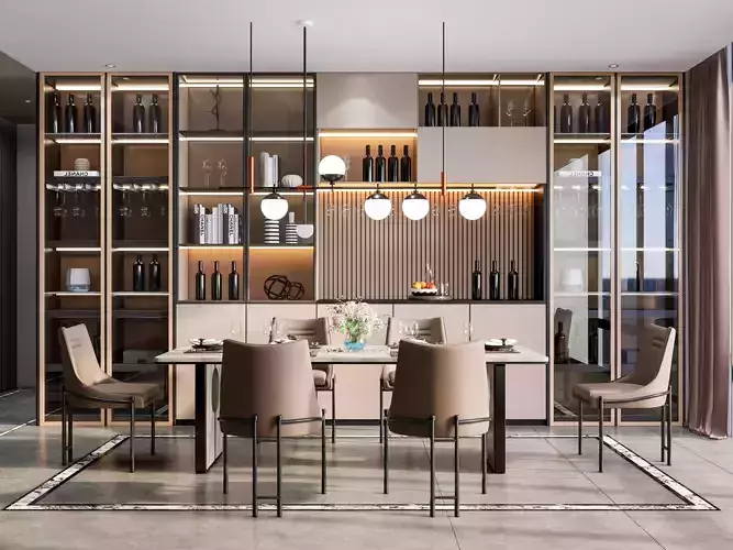 Dining room interior Dining wall Dining table full scene 07 3D model