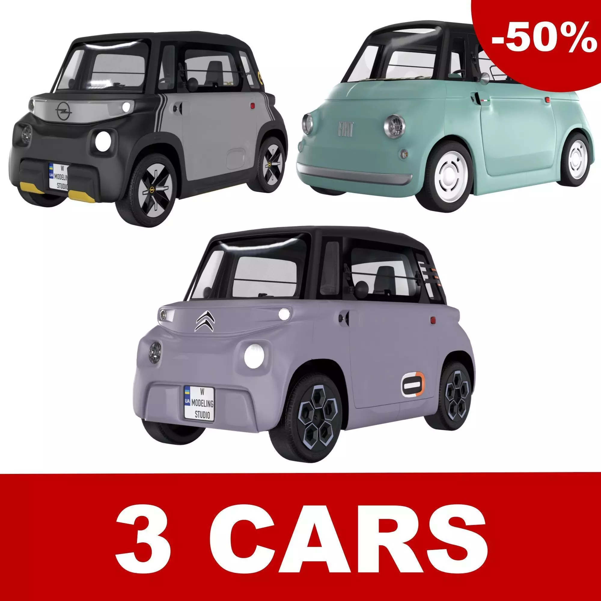 Pack mini-car HQ interior 3D Model Collection_0