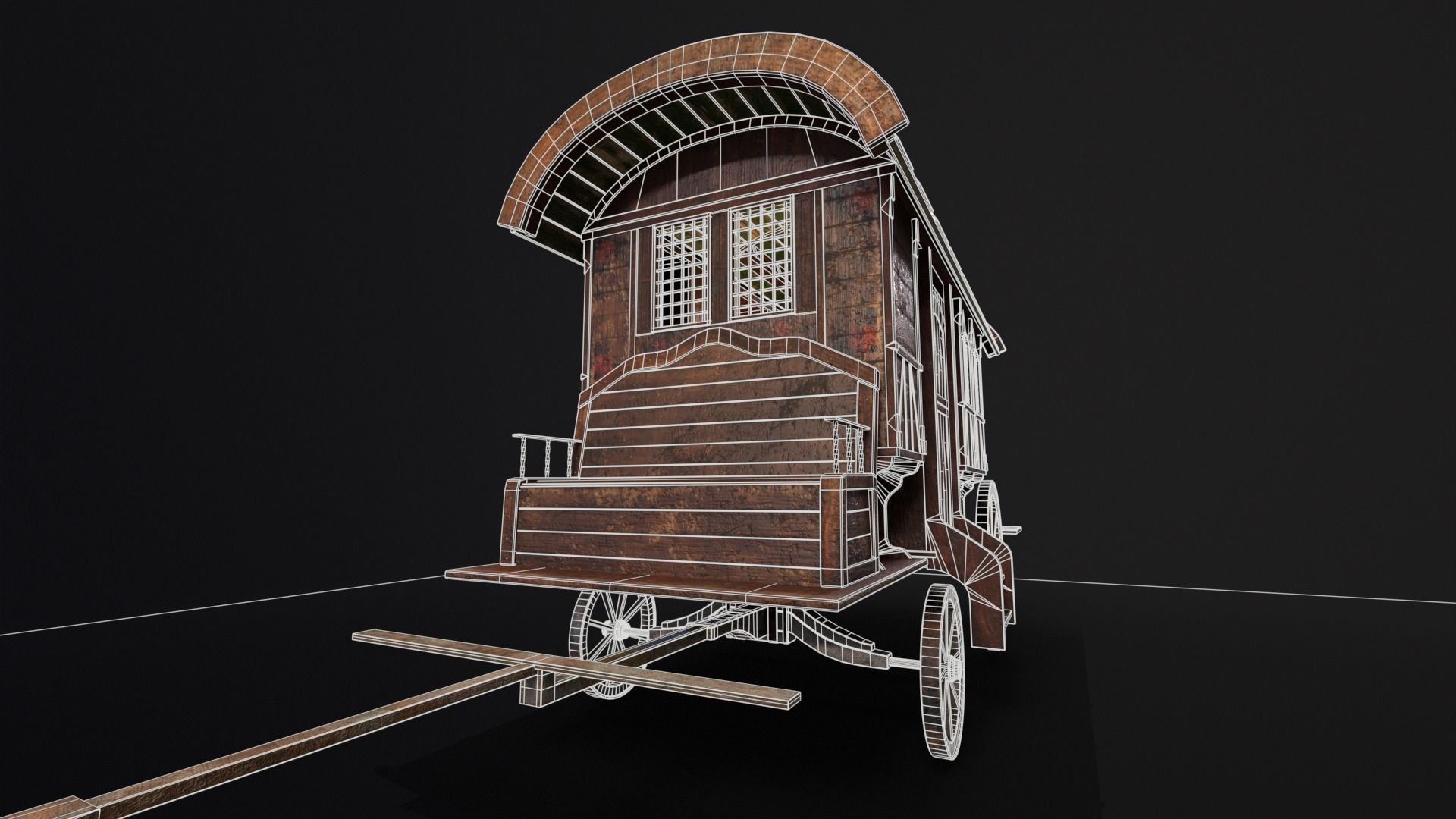 Medieval Wagon Low-poly 3D model_4