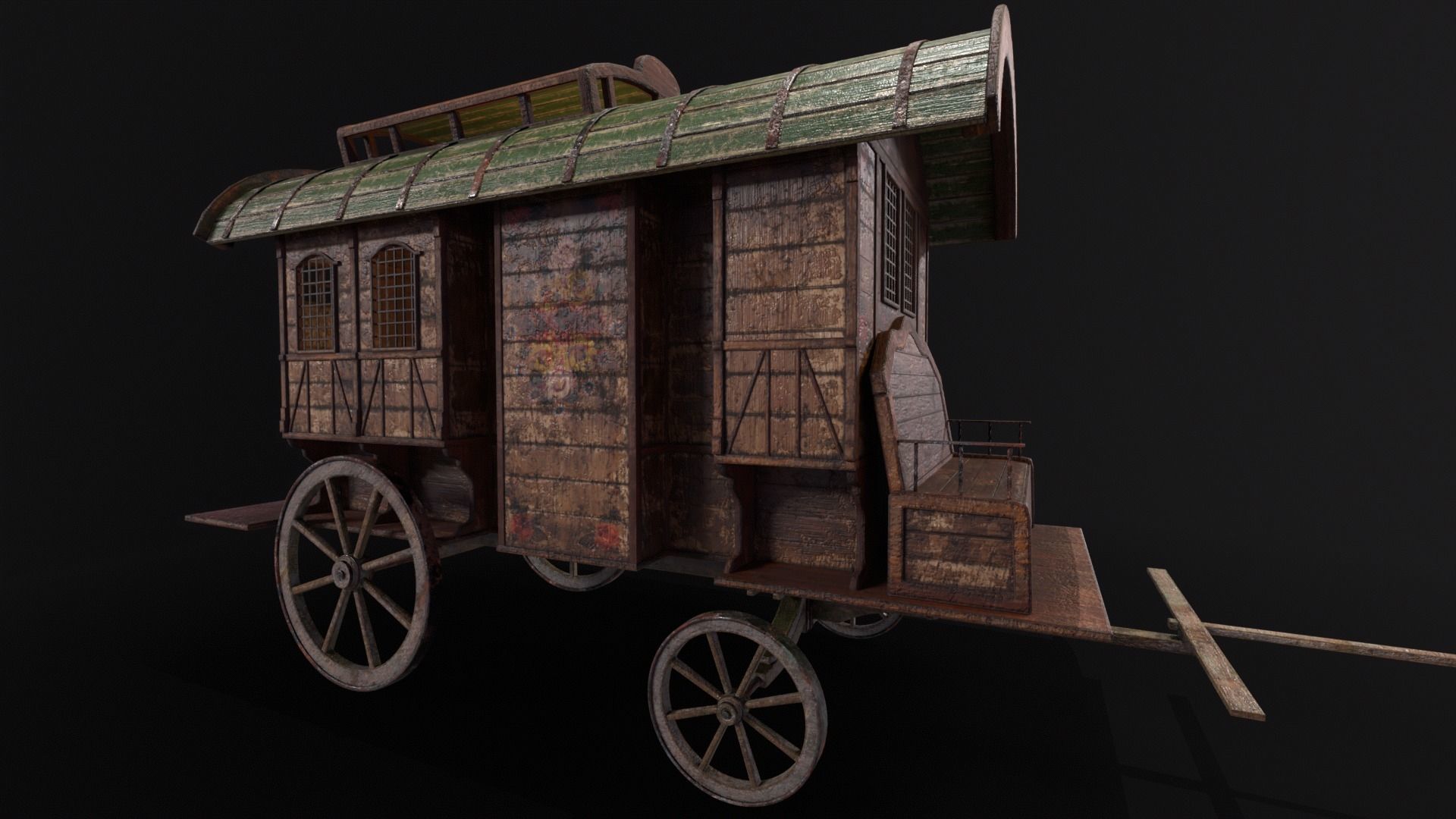 Medieval Wagon Low-poly 3D model_7