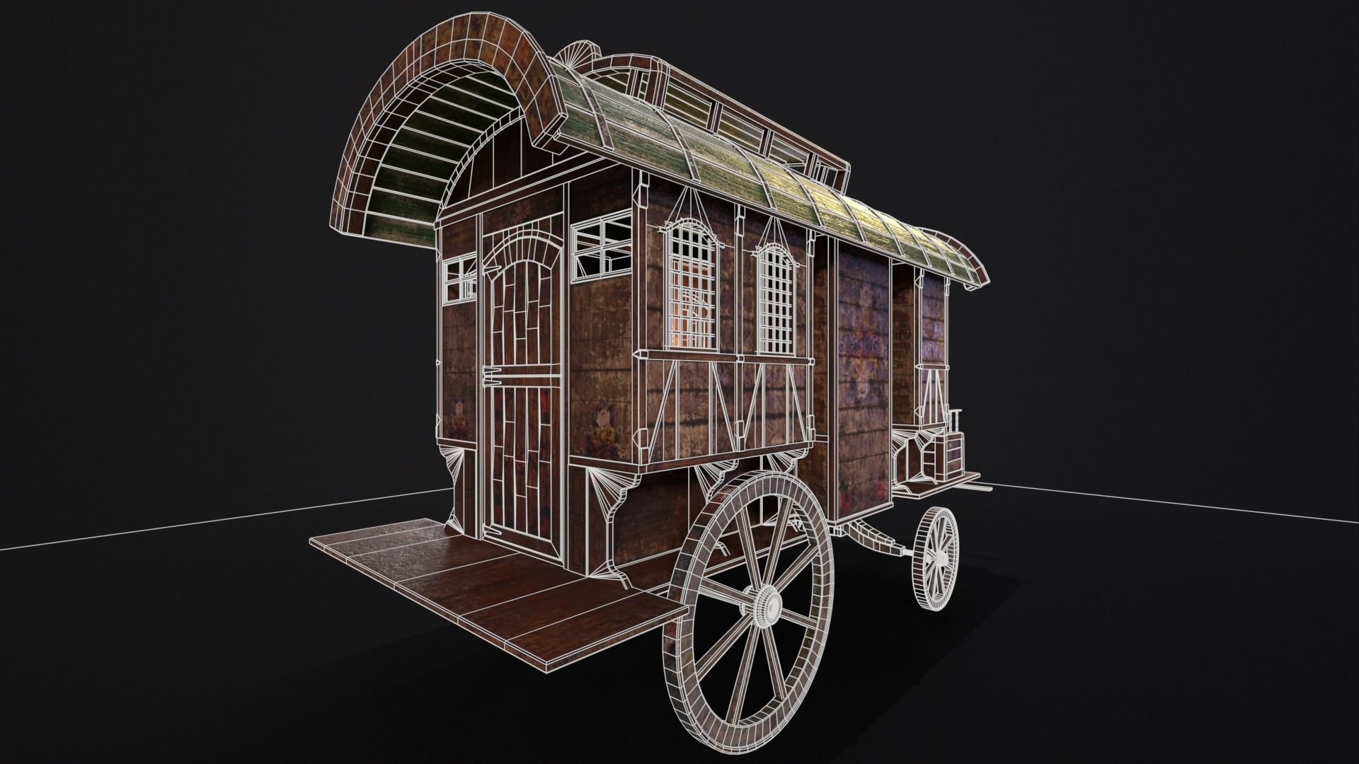 Medieval Wagon Low-poly 3D model_12