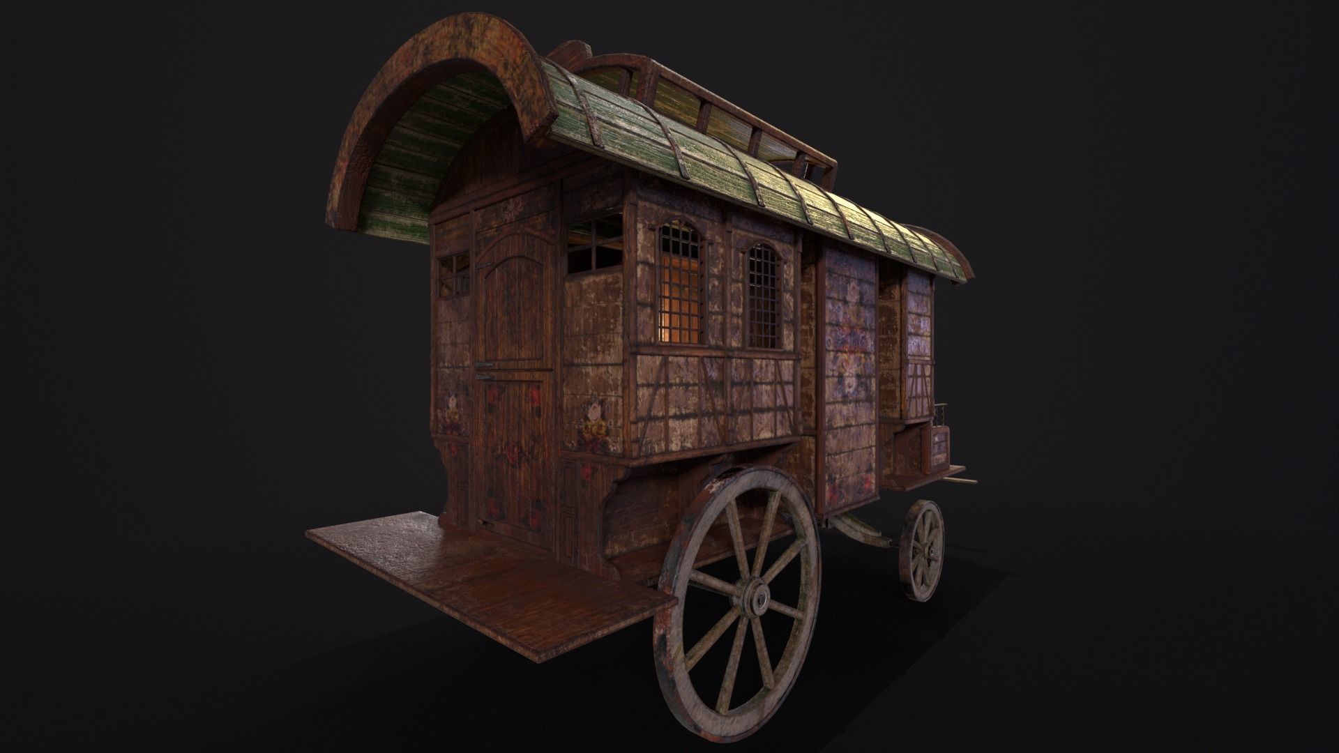 Medieval Wagon Low-poly 3D model_11