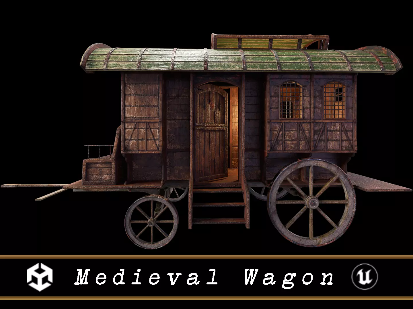 Medieval Wagon Low-poly 3D model_0