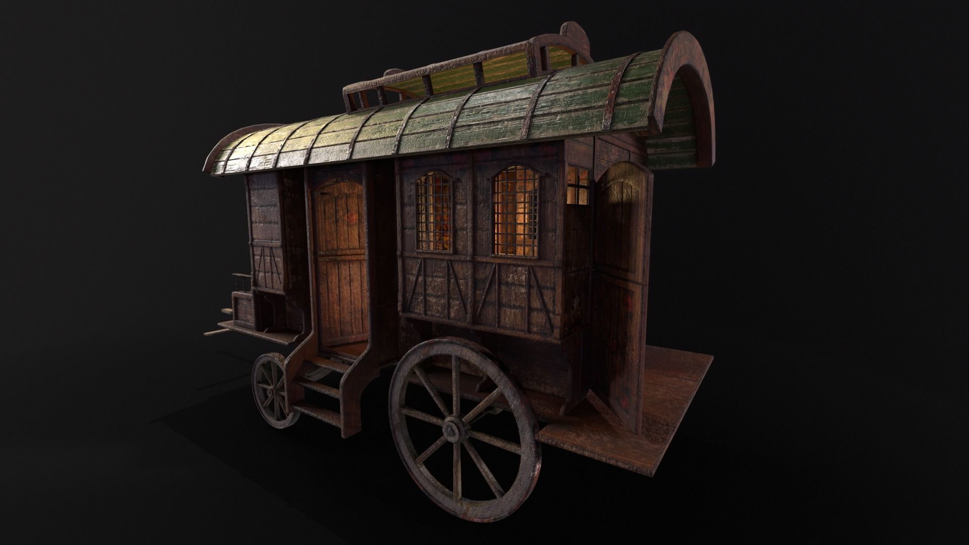 Medieval Wagon Low-poly 3D model_32