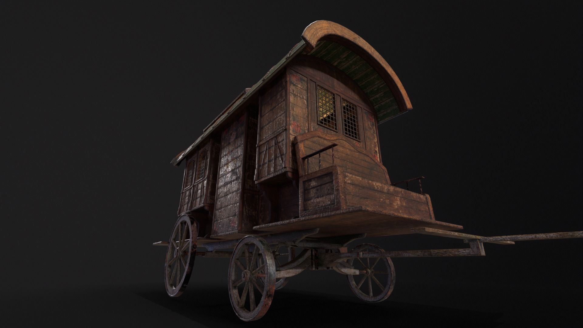 Medieval Wagon Low-poly 3D model_5