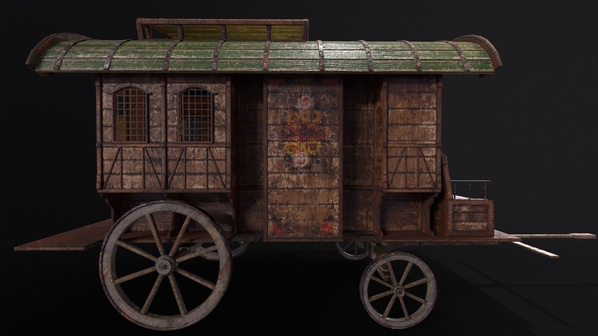 Medieval Wagon Low-poly 3D model_9