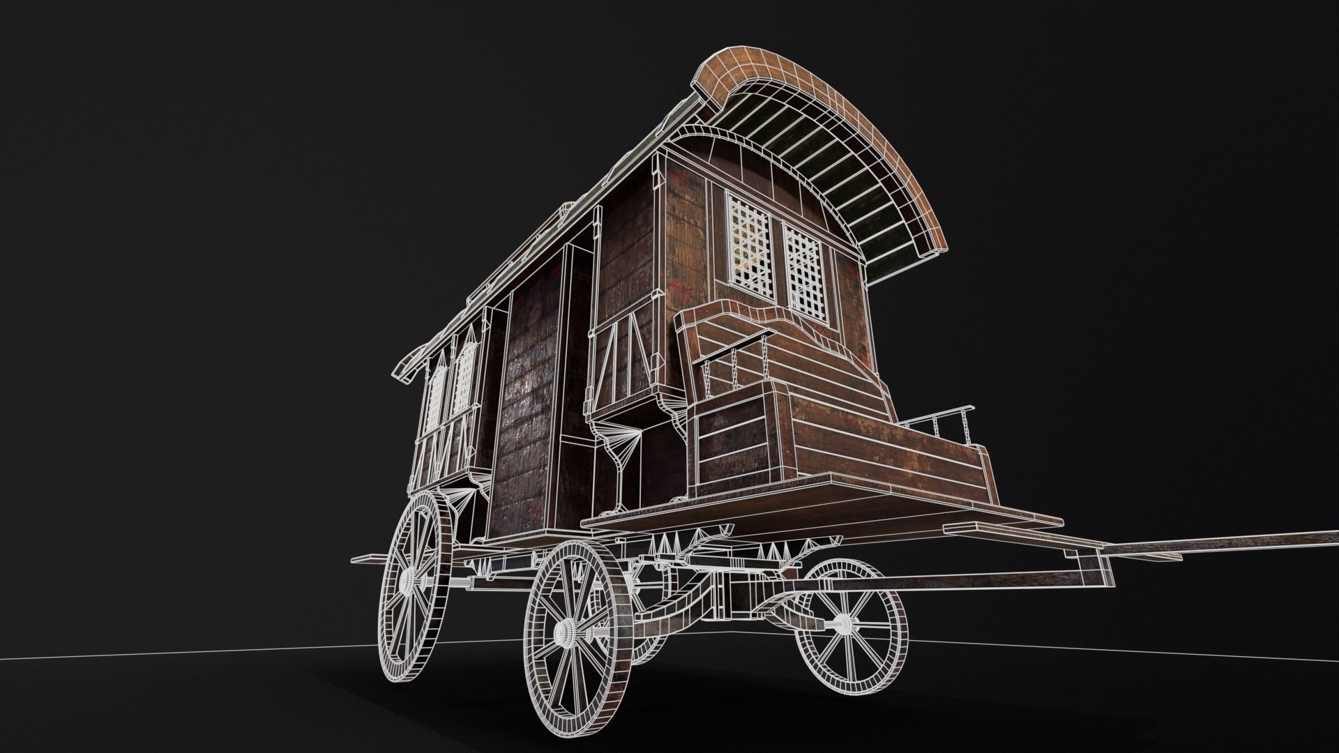 Medieval Wagon Low-poly 3D model_6