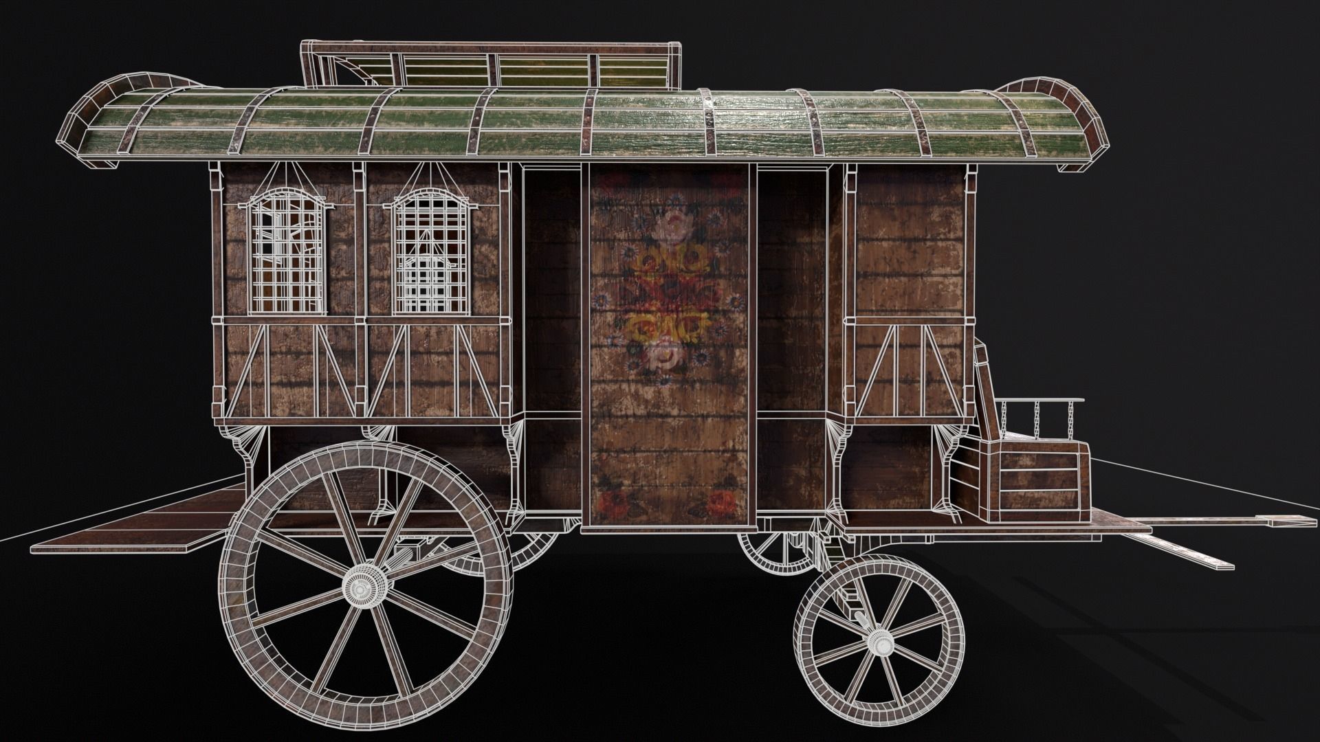 Medieval Wagon Low-poly 3D model_10