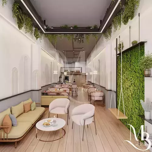 INTERIOR  MODERN CAFE 3D  FULL MODEL WITH LIGHTING