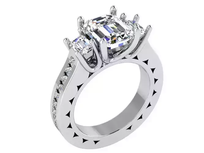 Emerald 3 Stone Diamond Ring 2981