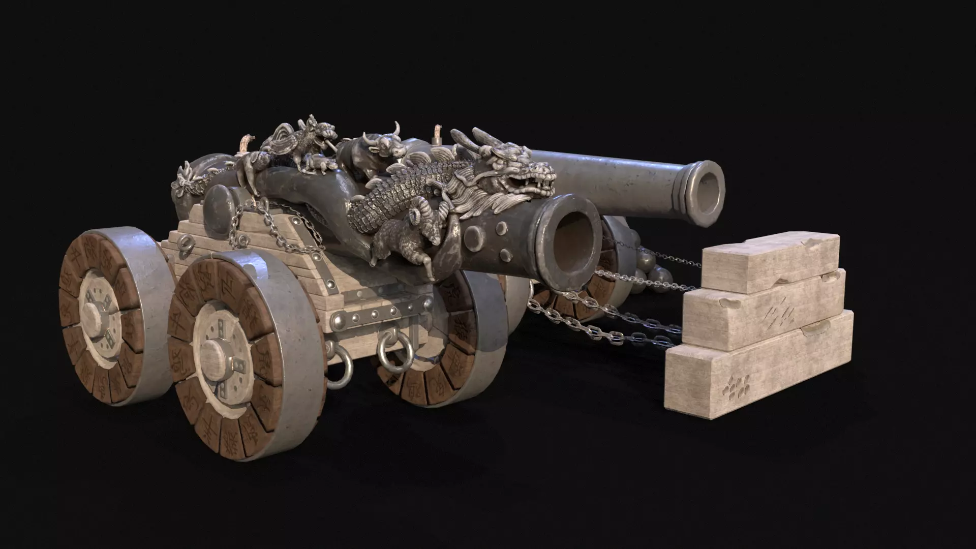 Chinese Zodiac Animals Cannon Low-poly 3D model_0