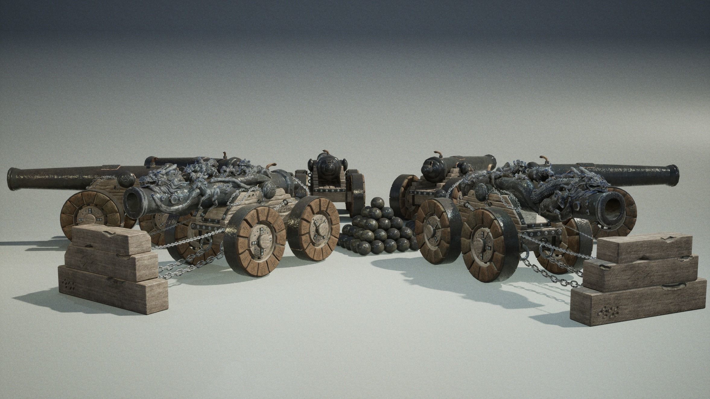 Chinese Zodiac Animals Cannon Low-poly 3D model_20