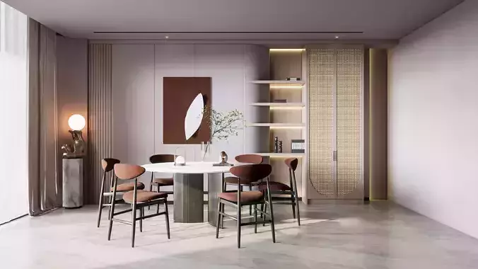 Dining room interior Dining wall Dining table full scene 08 3D model