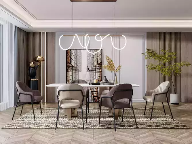 Dining room interior Dining wall Dining table full scene 09 3D model