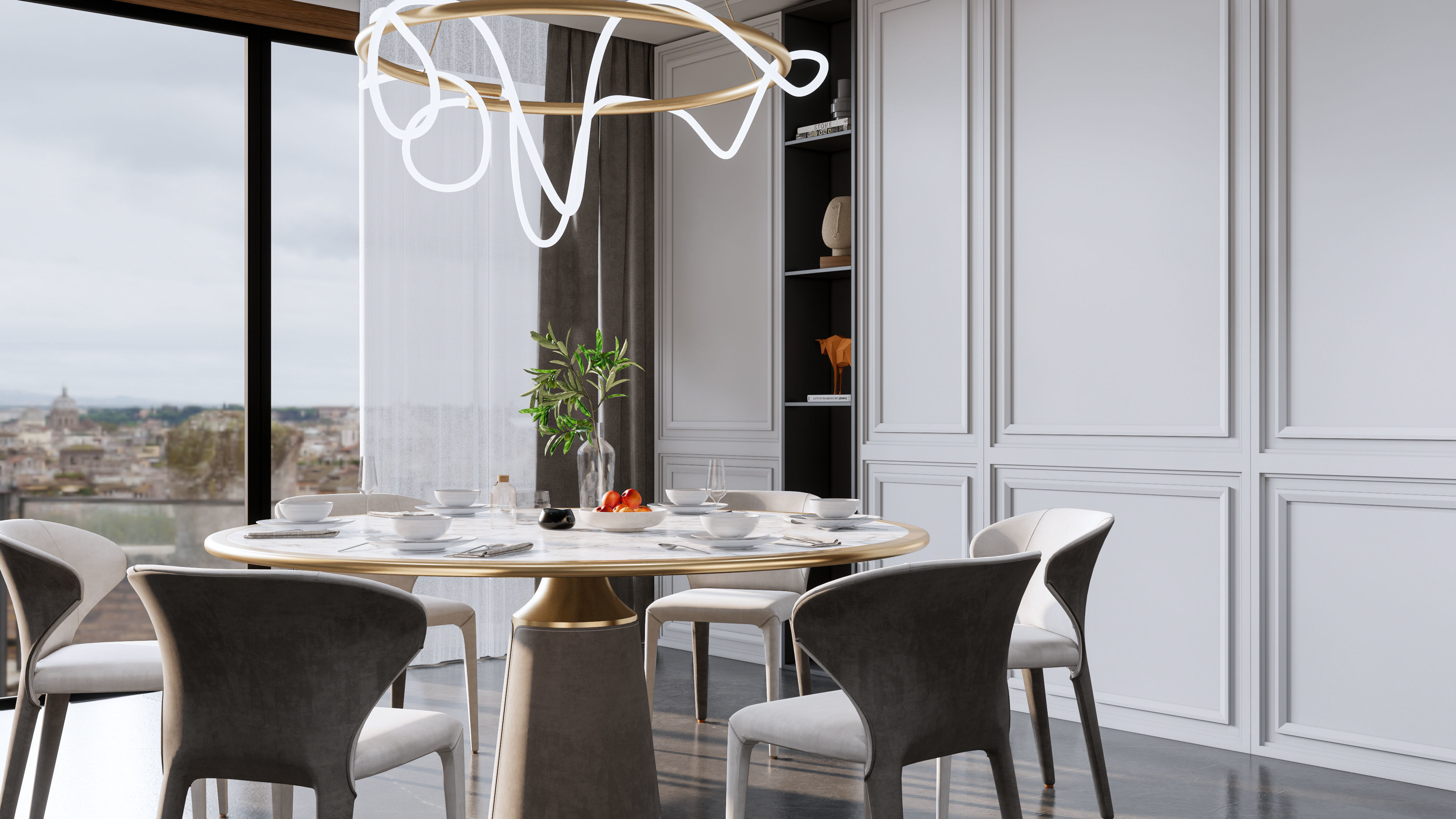 Dining room interior Dining wall Dining table full scene 10 3D model_4