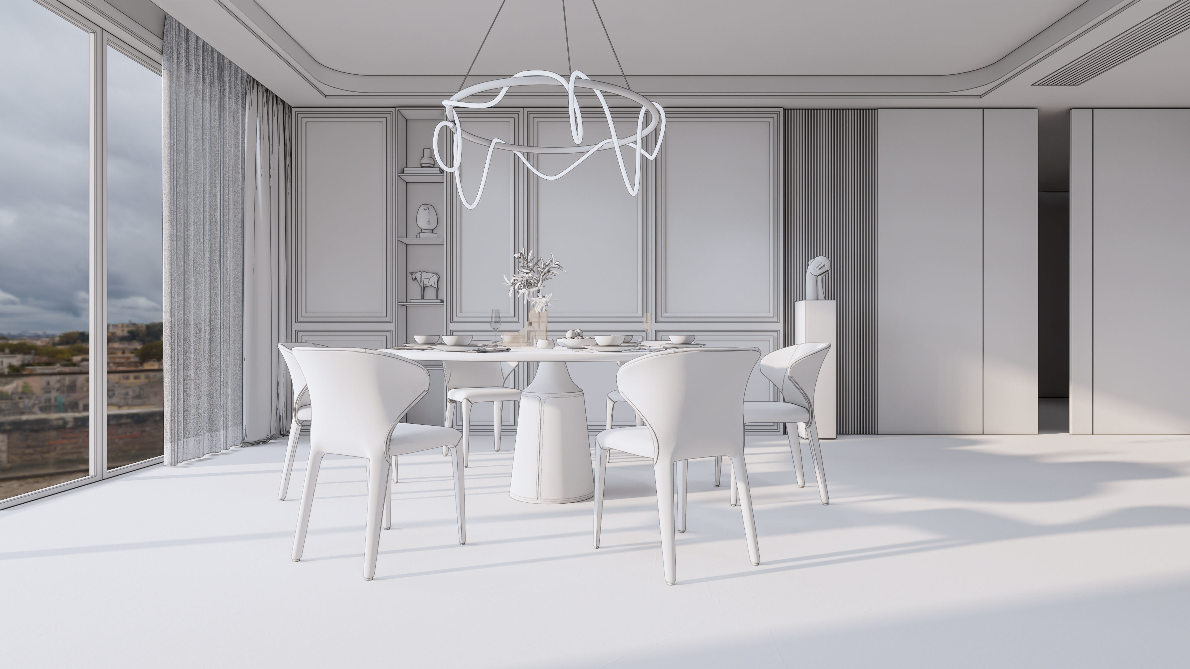 Dining room interior Dining wall Dining table full scene 10 3D model_19