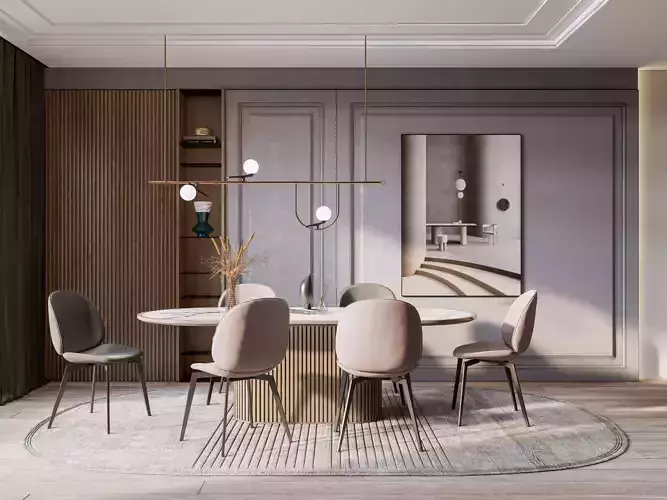 Dining room interior Dining wall Dining table full scene 11 3D model