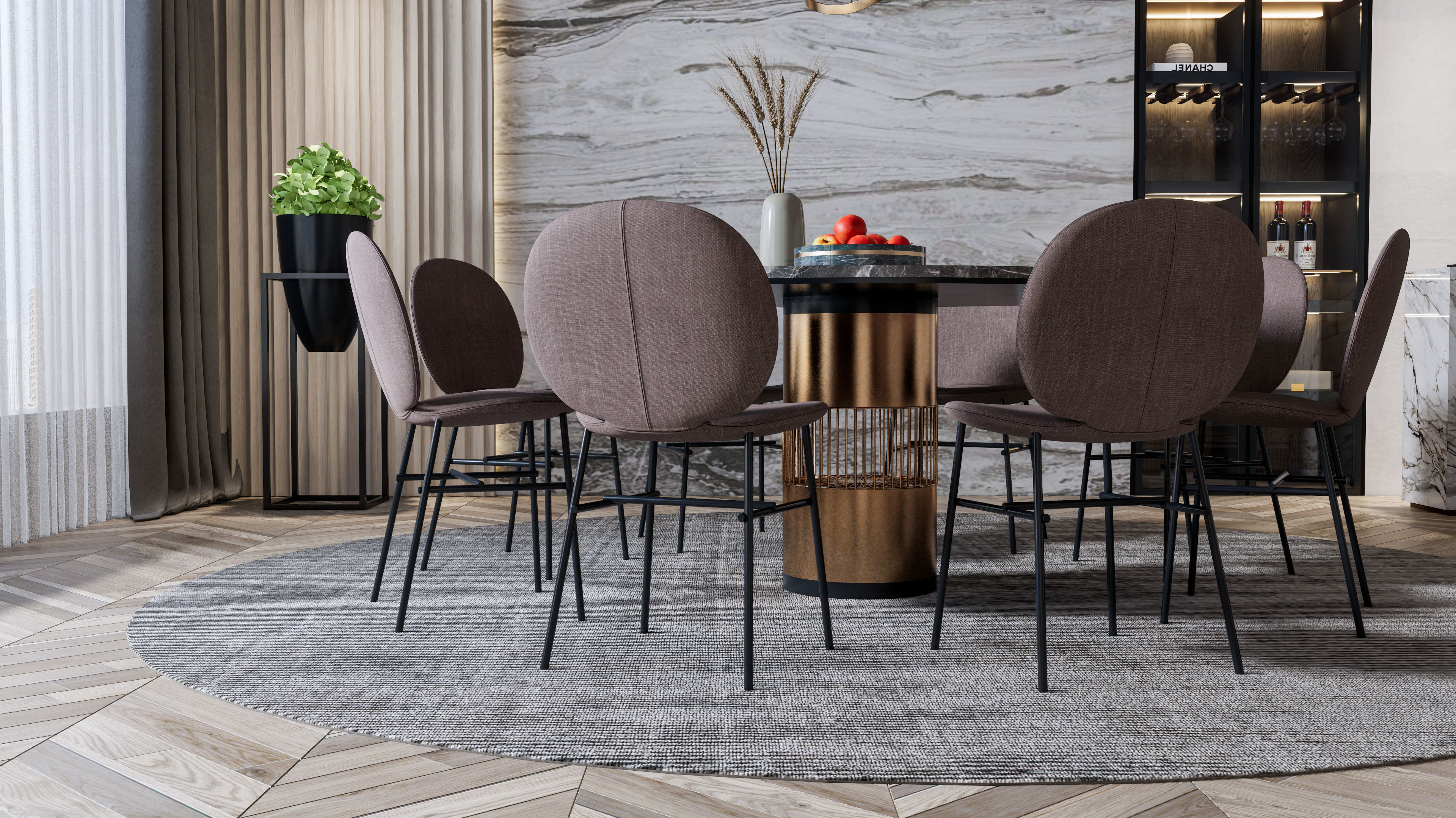 Dining room interior Dining wall Dining table full scene 13 3D model_4