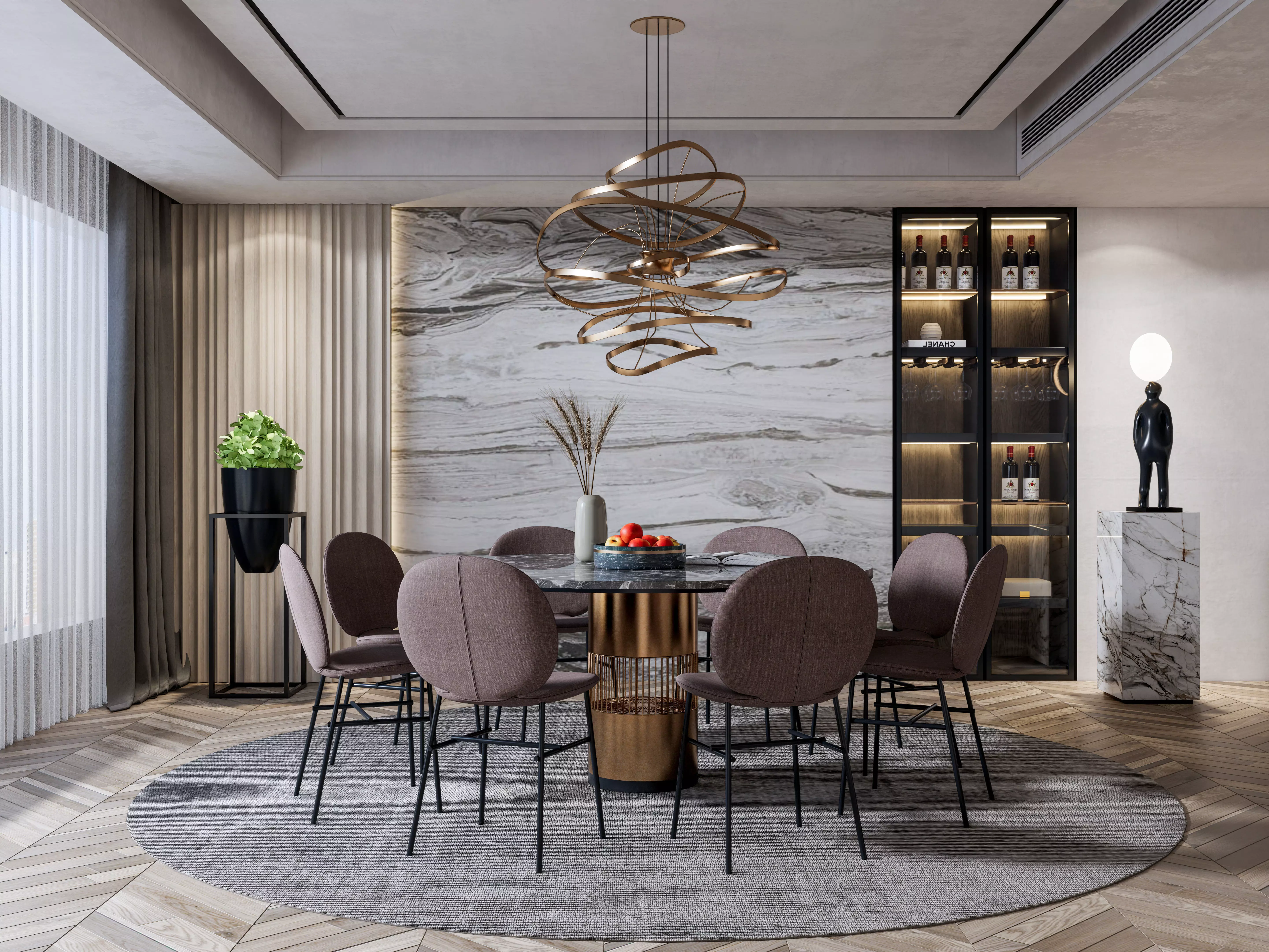 Dining room interior Dining wall Dining table full scene 13 3D model_0