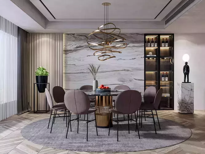 Dining room interior Dining wall Dining table full scene 13 3D model
