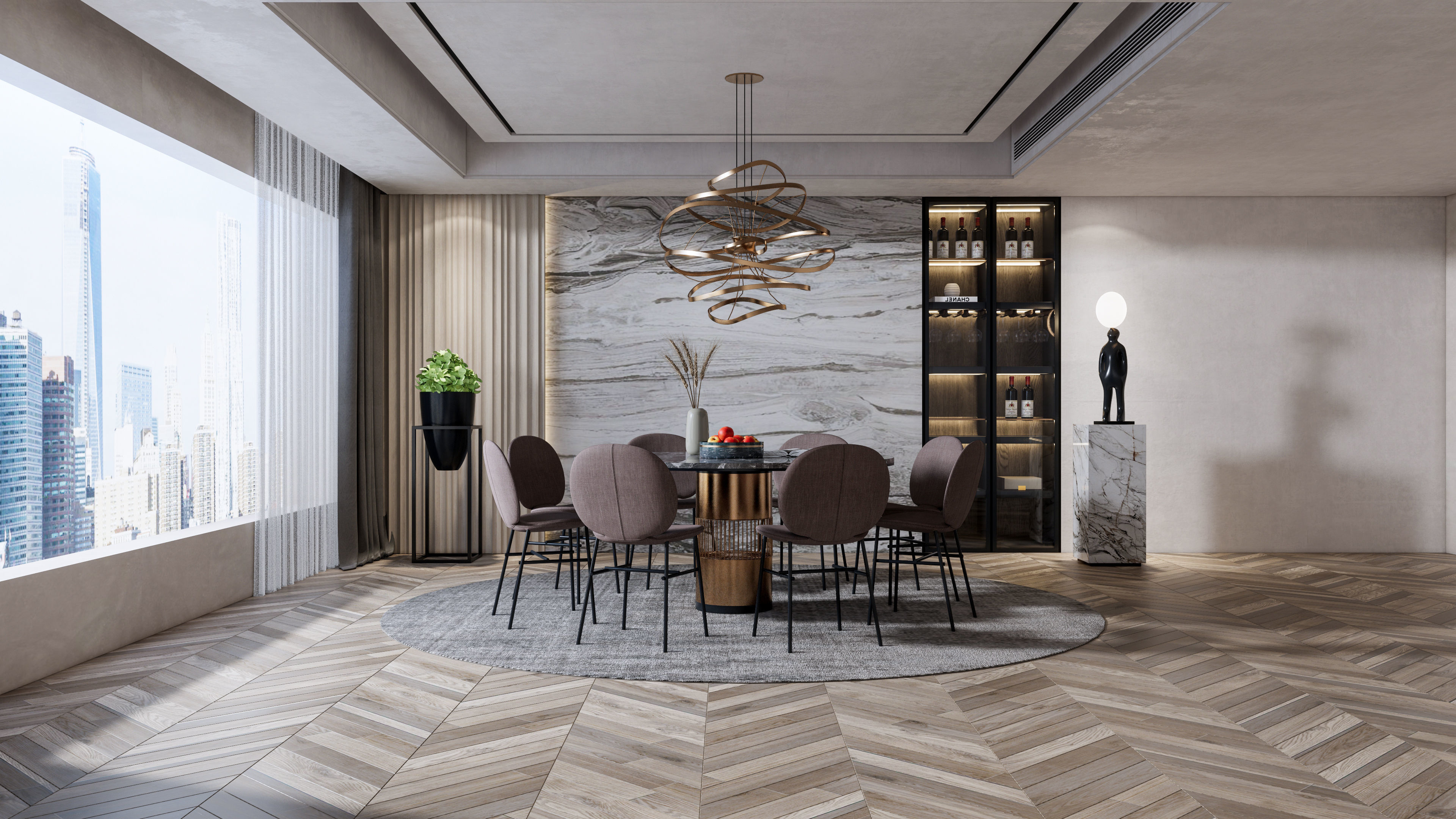 Dining room interior Dining wall Dining table full scene 13 3D model_5