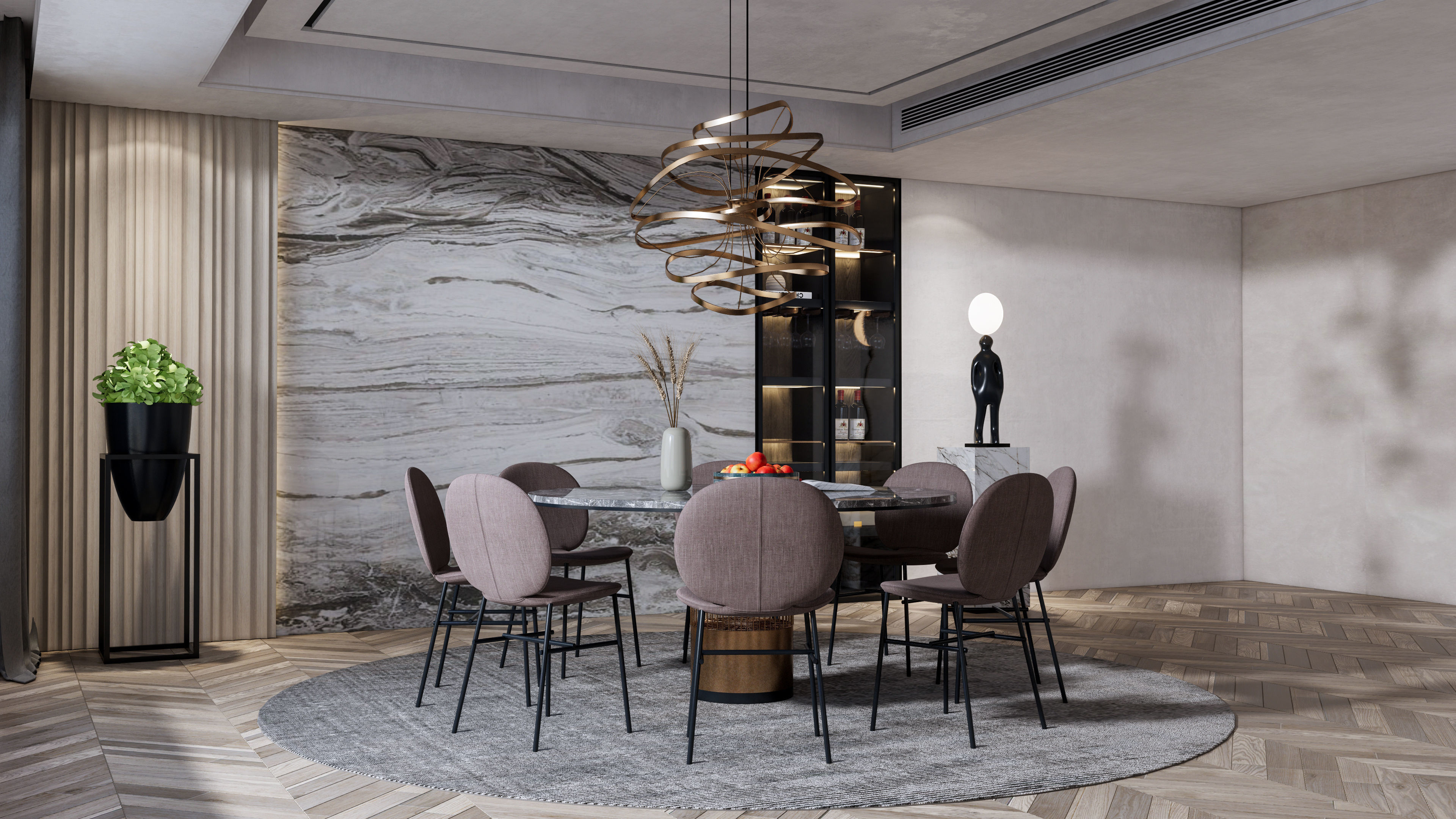 Dining room interior Dining wall Dining table full scene 13 3D model_1