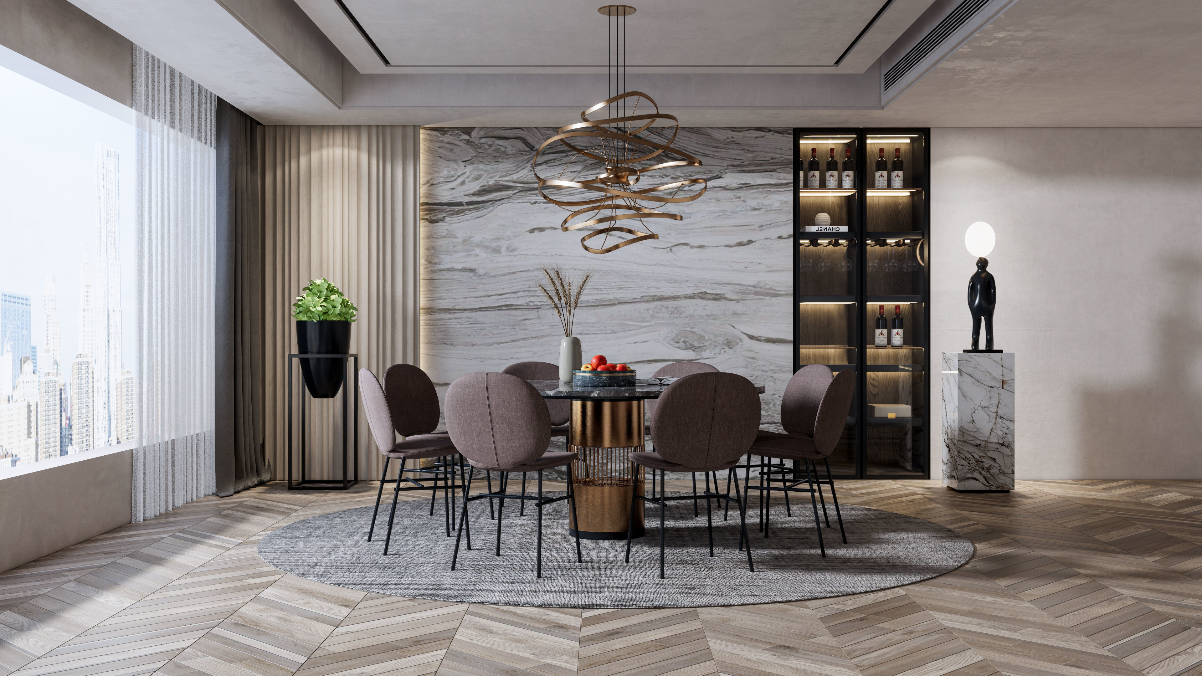 Dining room interior Dining wall Dining table full scene 13 3D model_7