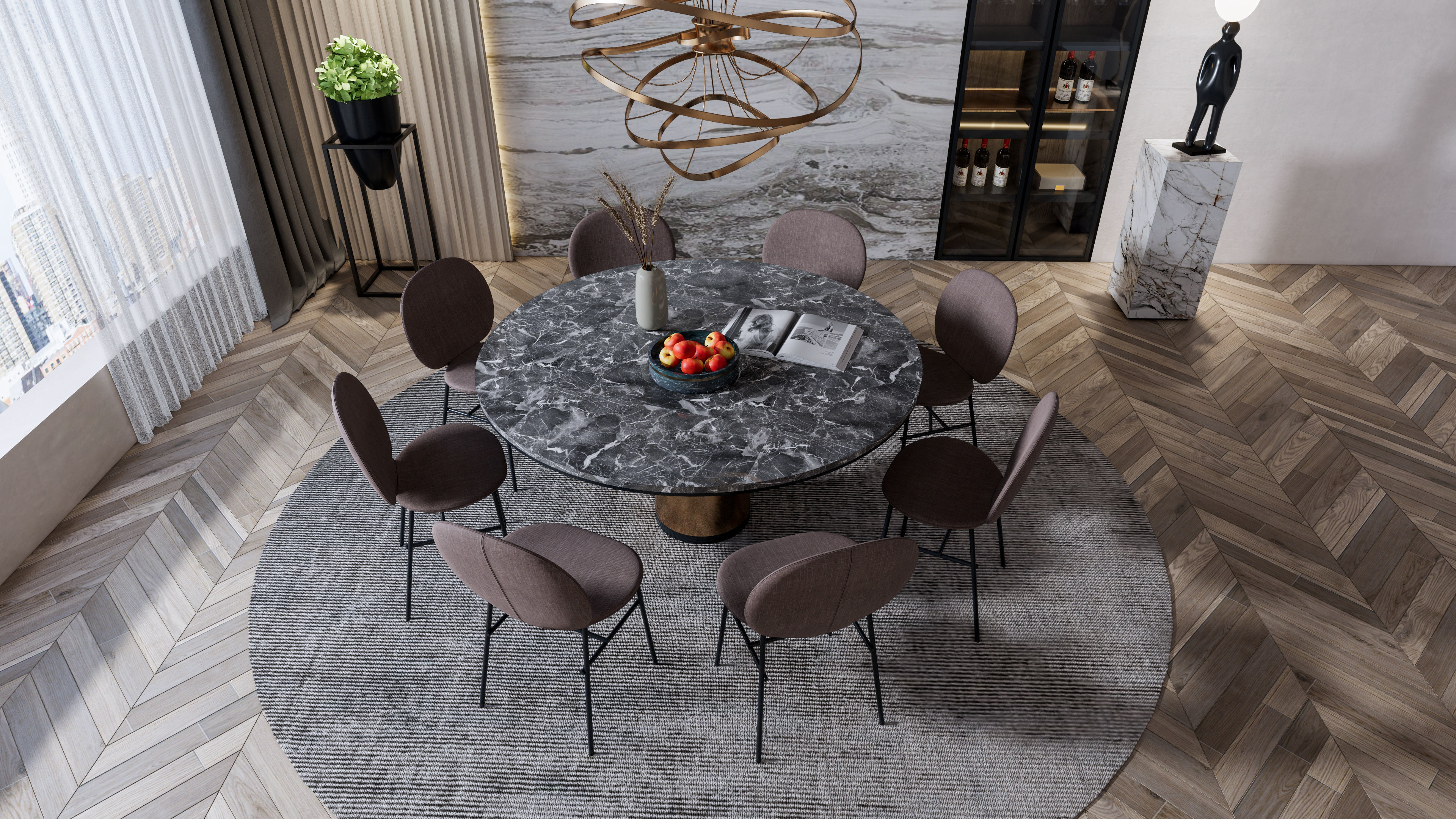 Dining room interior Dining wall Dining table full scene 13 3D model_12