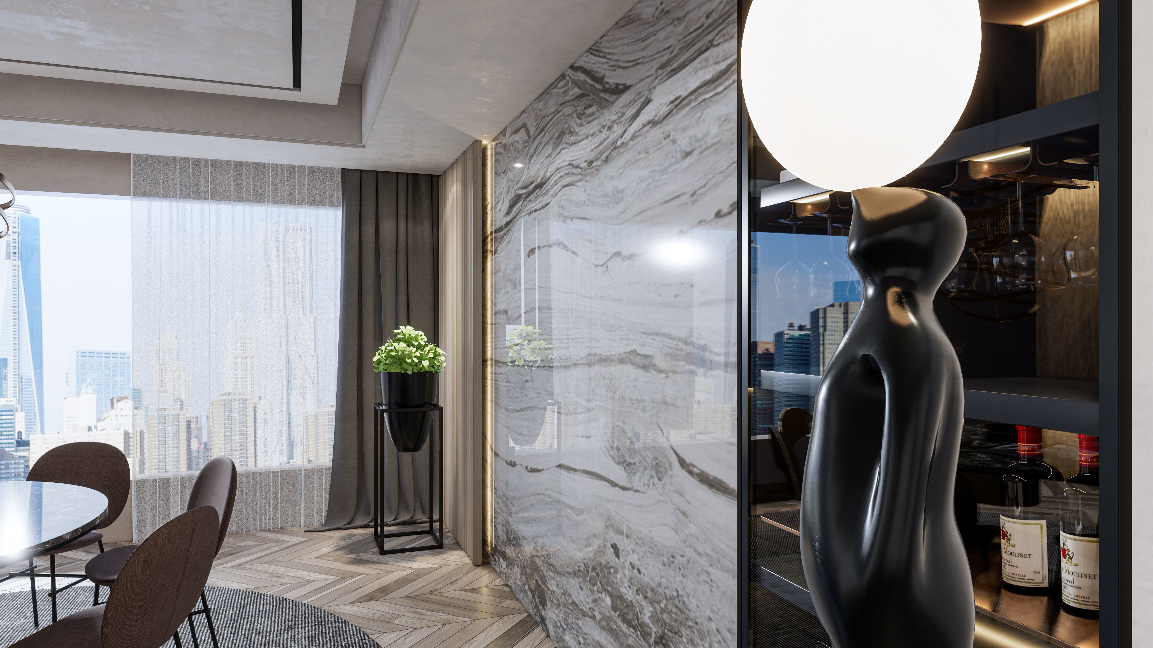 Dining room interior Dining wall Dining table full scene 13 3D model_10