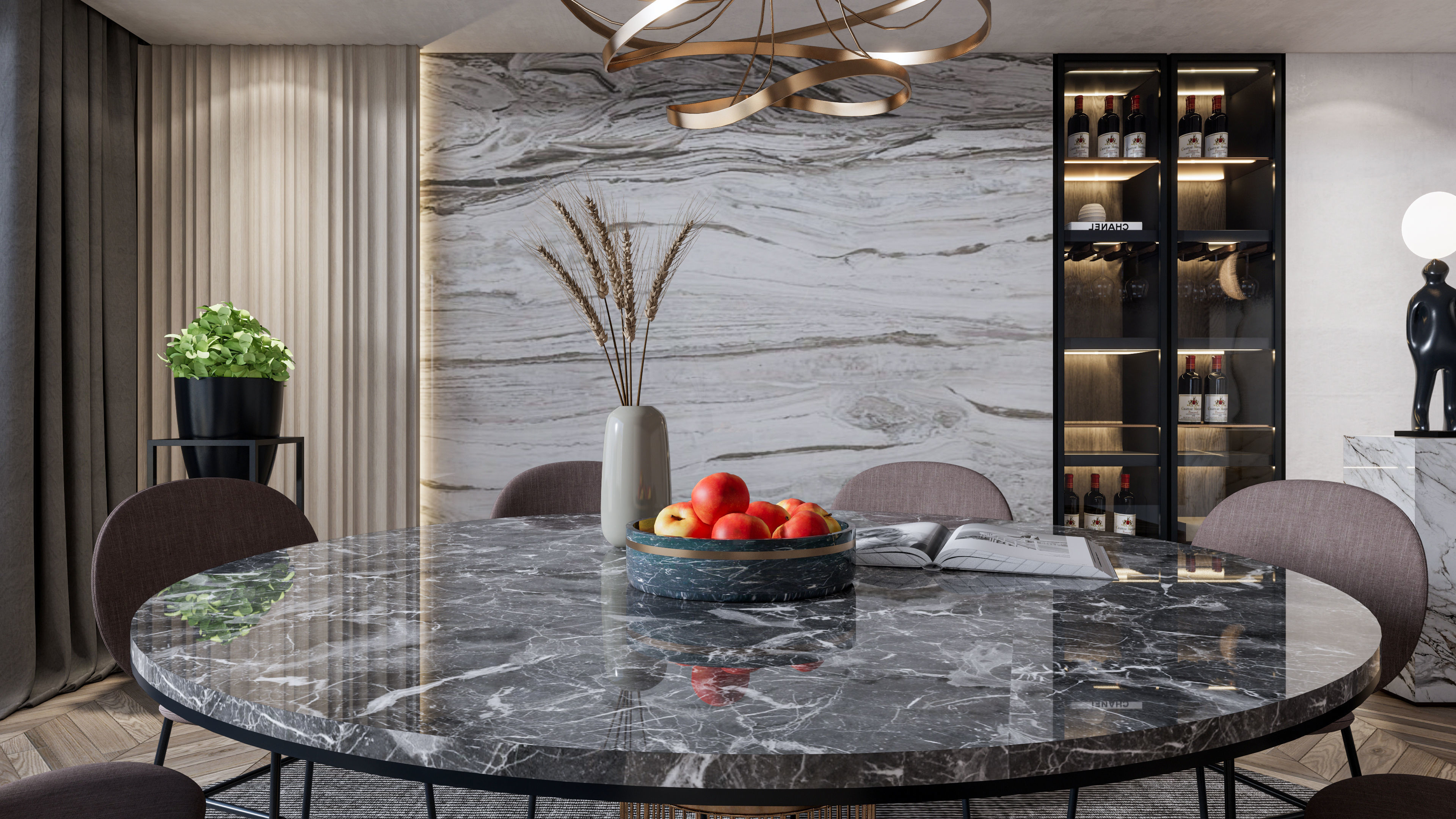 Dining room interior Dining wall Dining table full scene 13 3D model_9