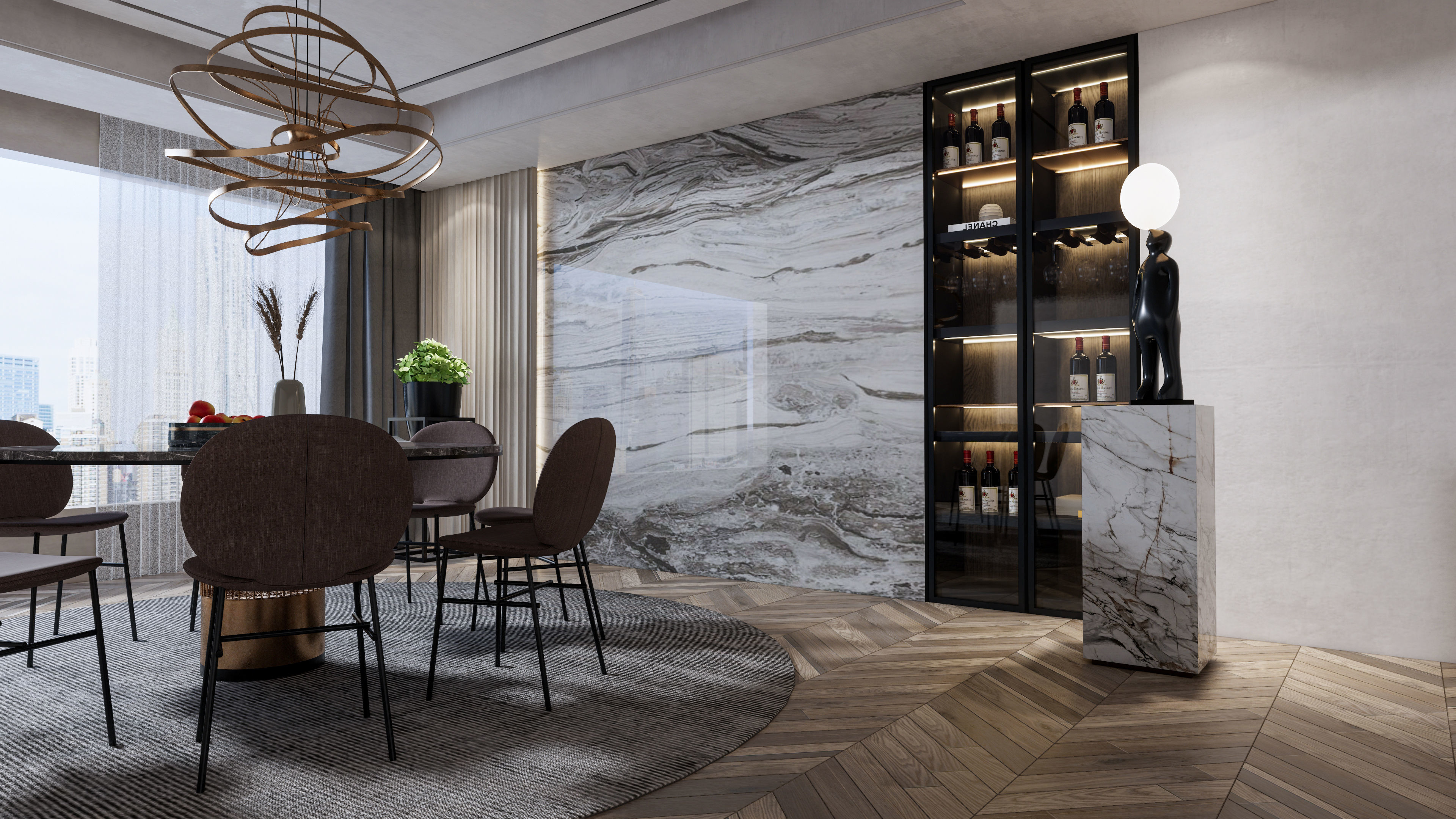 Dining room interior Dining wall Dining table full scene 13 3D model_8