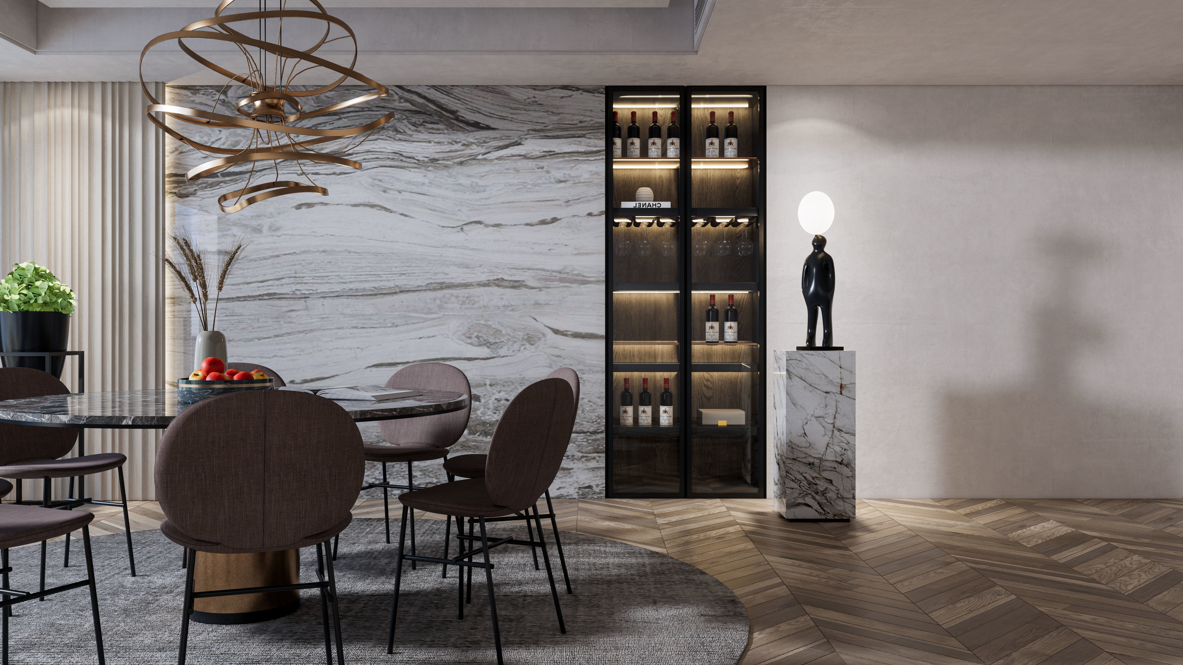 Dining room interior Dining wall Dining table full scene 13 3D model_6