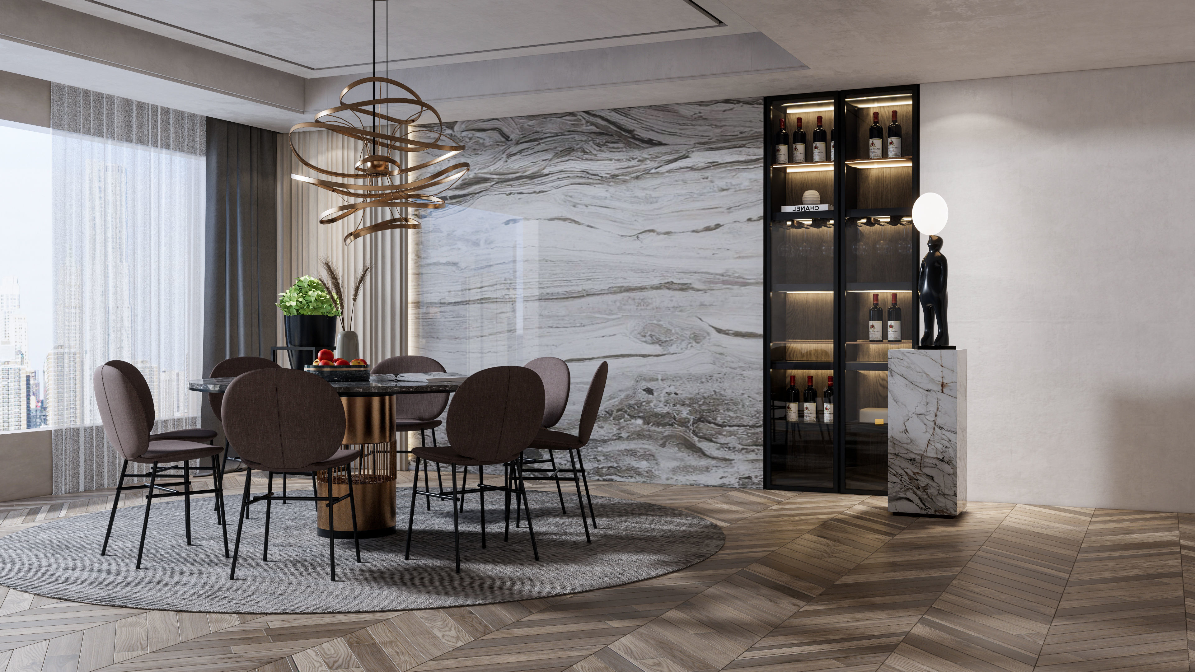 Dining room interior Dining wall Dining table full scene 13 3D model_2