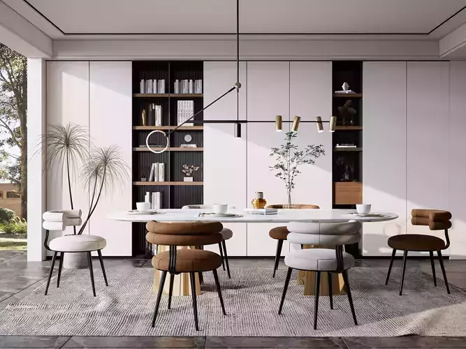 Dining room interior Dining wall Dining table full scene 14 3D model