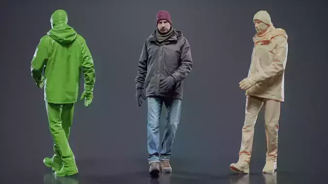 Winter Hiking Man Walking 003 RAW Scan