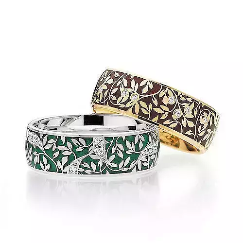 Flora wedding rings with enamel 1062