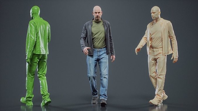 Tough Guy In Leather Jacket Walking 004 RAW Scan 3D model
