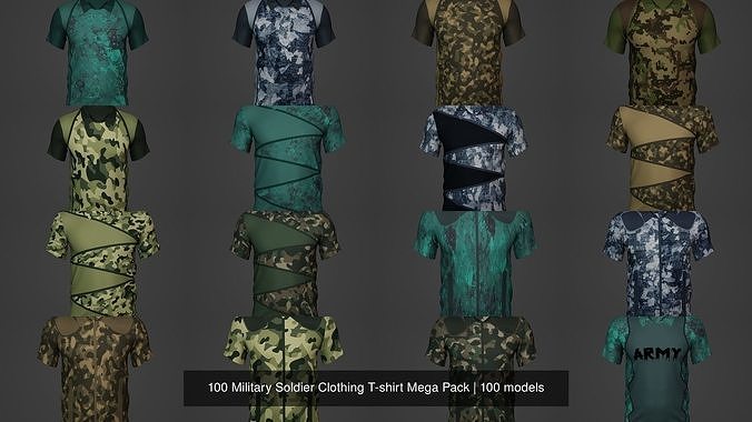100 Military Soldier Clothing T-shirt Mega Pack 3D Model Collection