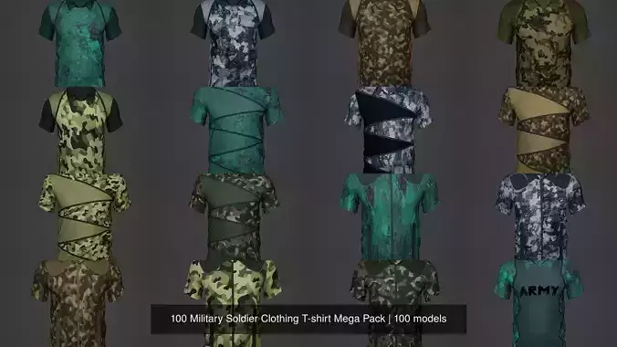 100 Military Soldier Clothing T-shirt Mega Pack