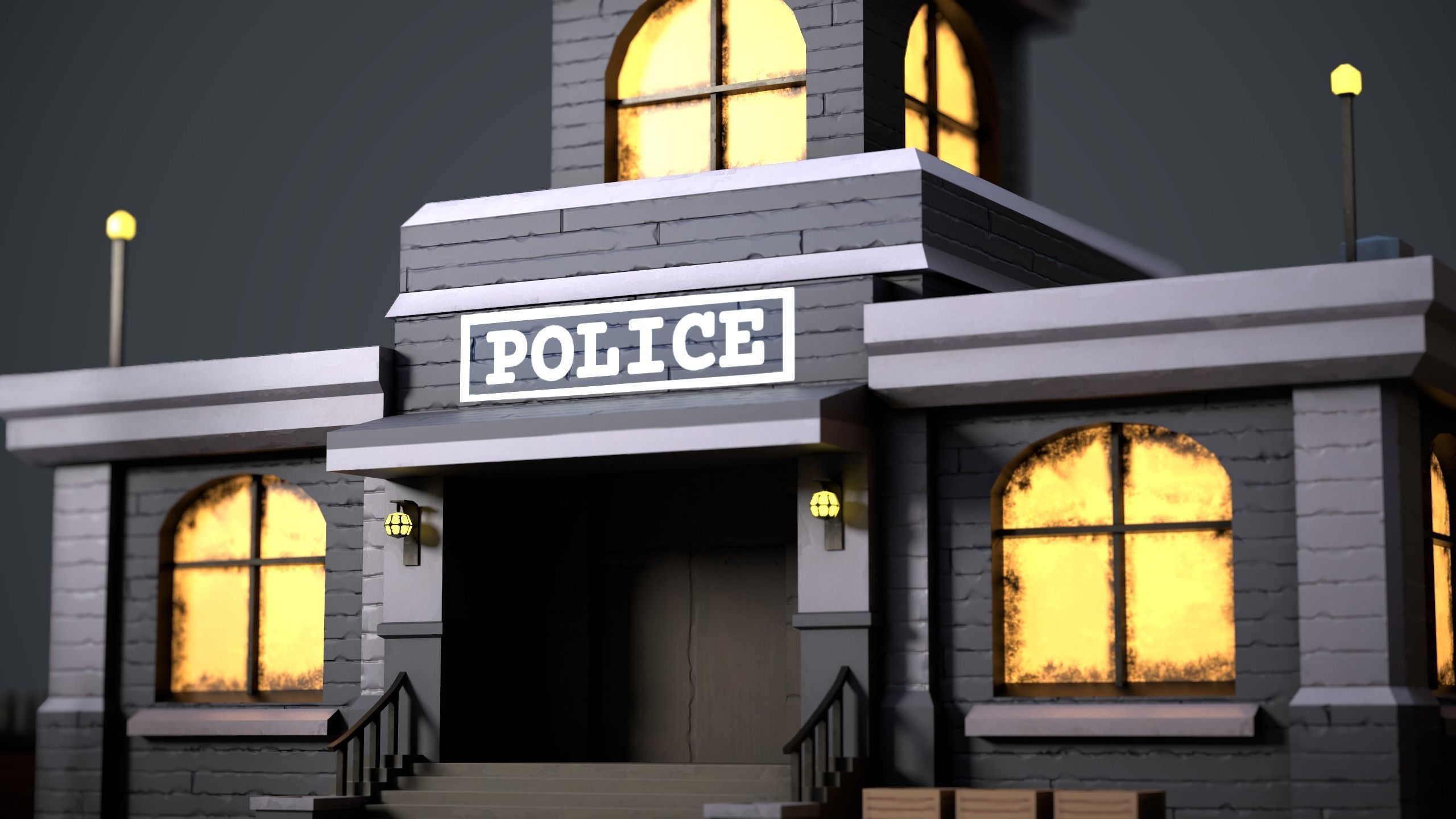 Stylized Police Station Low-poly 3D model_8