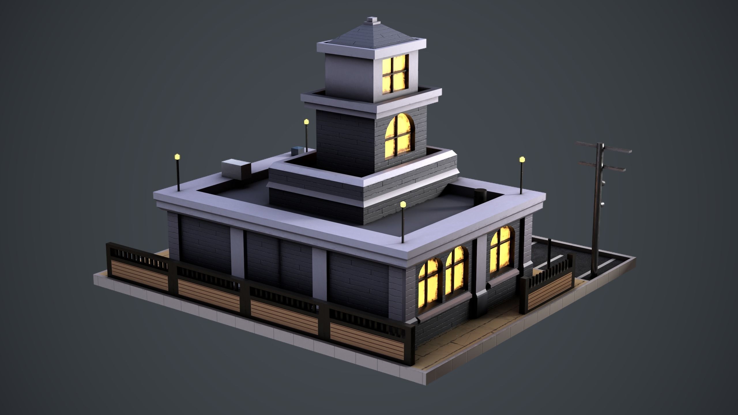 Stylized Police Station Low-poly 3D model_3