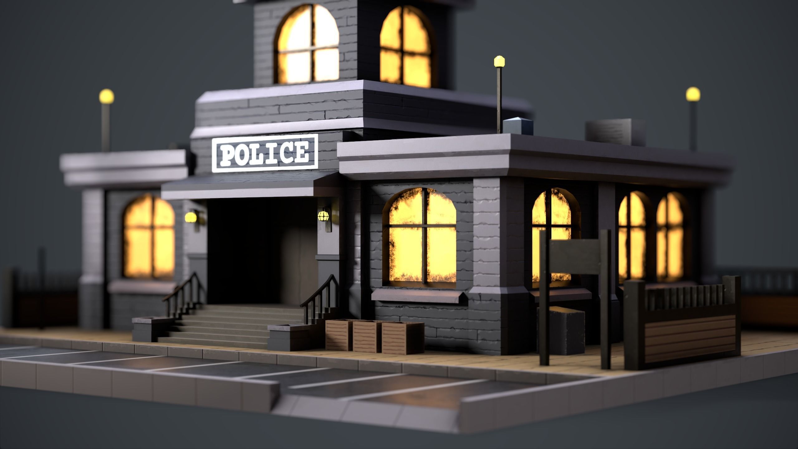 Stylized Police Station Low-poly 3D model_6