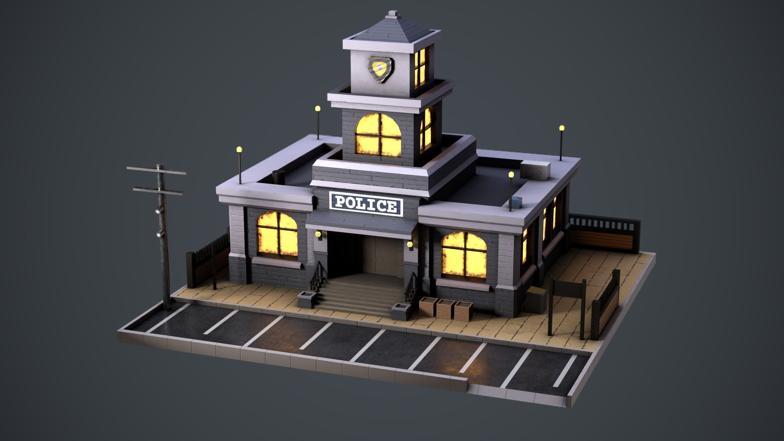 Stylized Police Station Low-poly 3D model_2