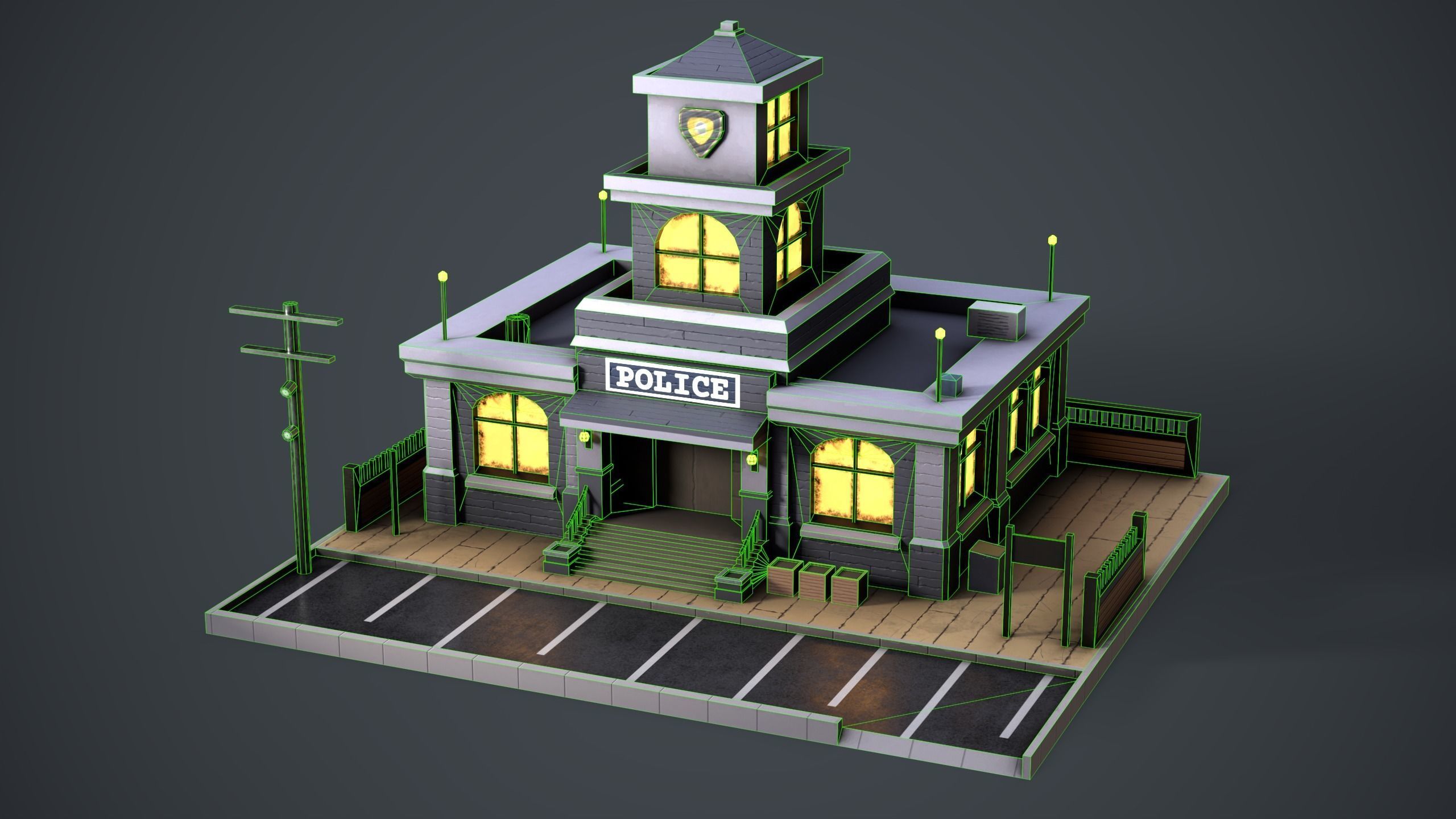 Stylized Police Station Low-poly 3D model_9