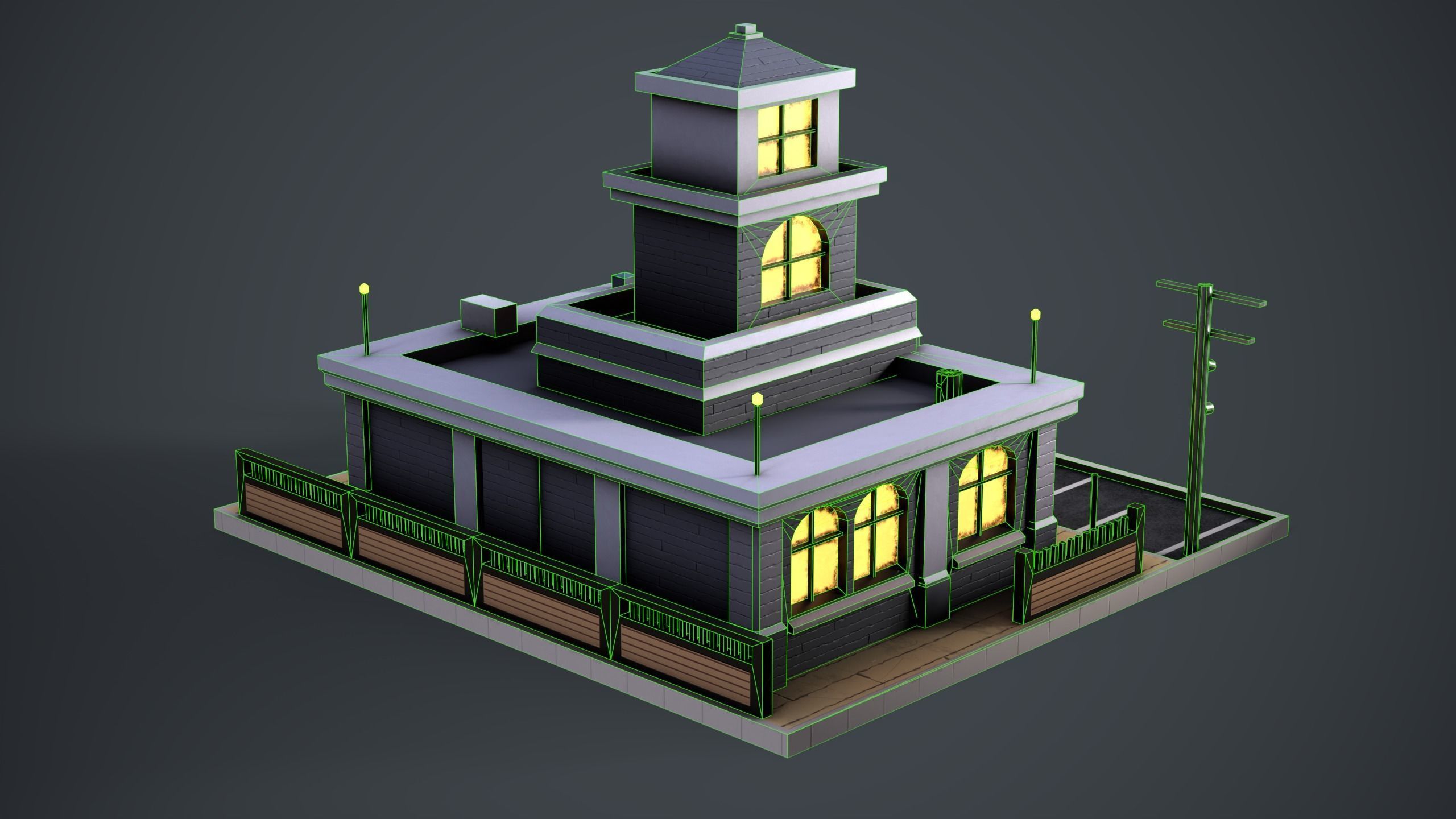 Stylized Police Station Low-poly 3D model_10
