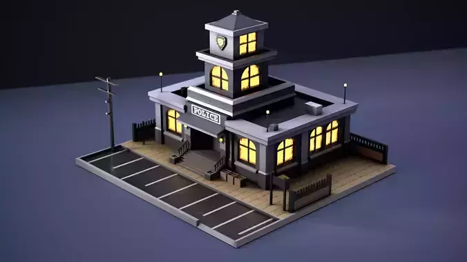 Stylized Police Station Low-poly 3D model
